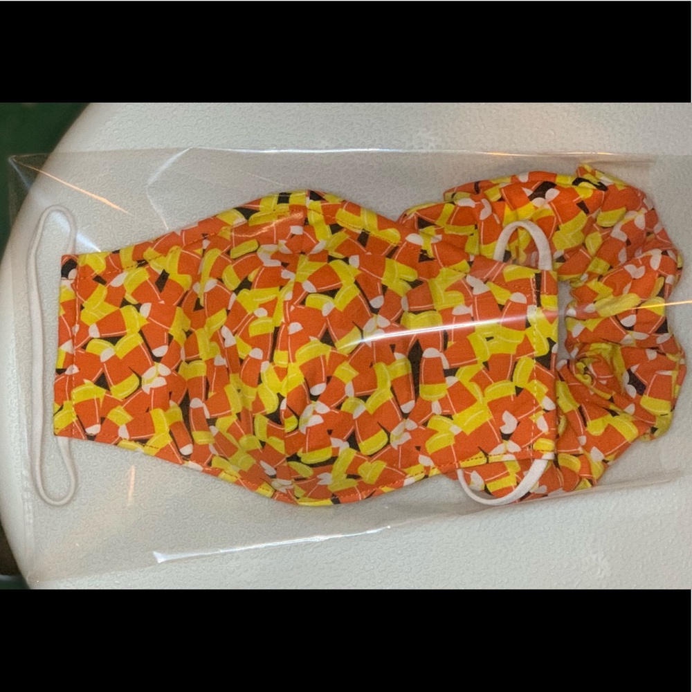 Candy Corn Face Mask and Scrunchie bundle - Picture 3 of 7
